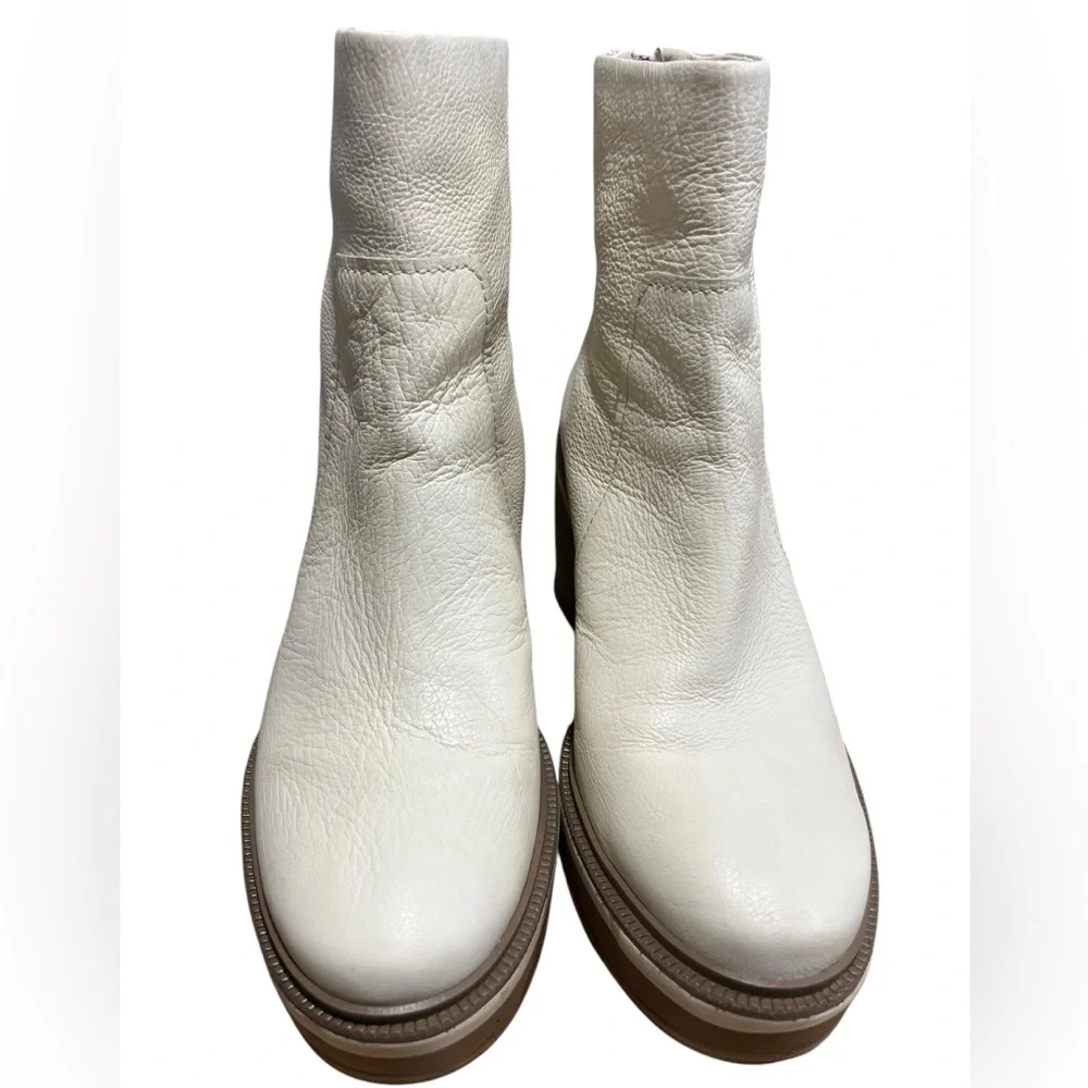 LO.SANJI Cream Leather Platform Wedge Ankle Boots Rear Zip Size 11 Brazil